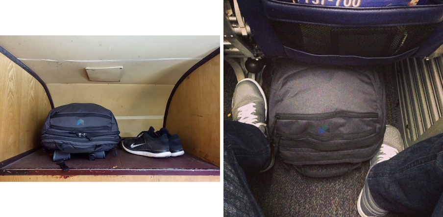 The Quick Access Zips of the Minaal Carry-on As It Fits In the Overhead Bin and Under Your Seat – Instagram Collage