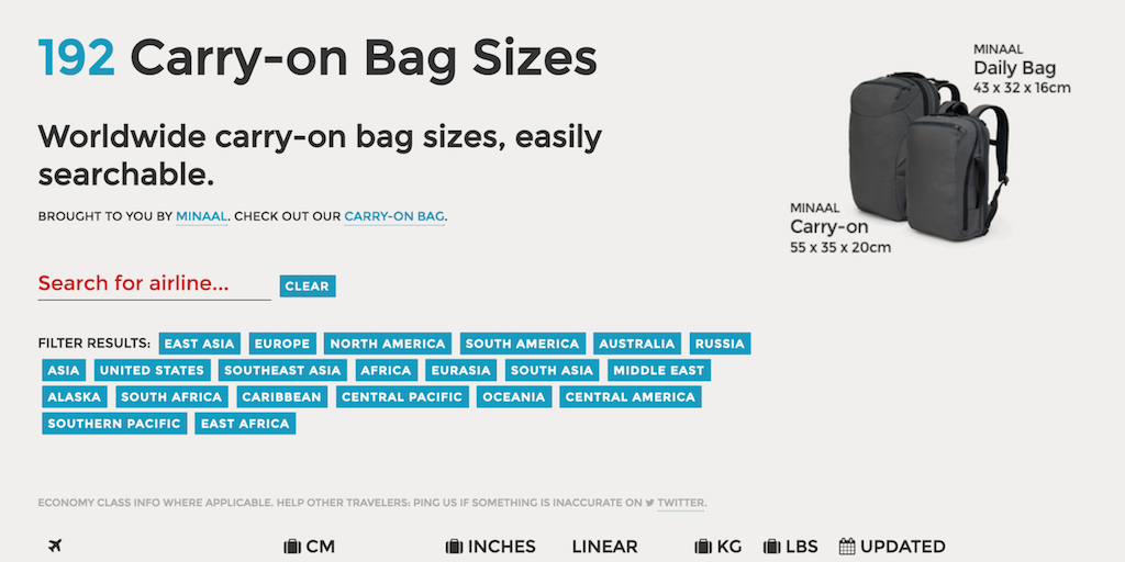 Carry On Luggage Size Chart