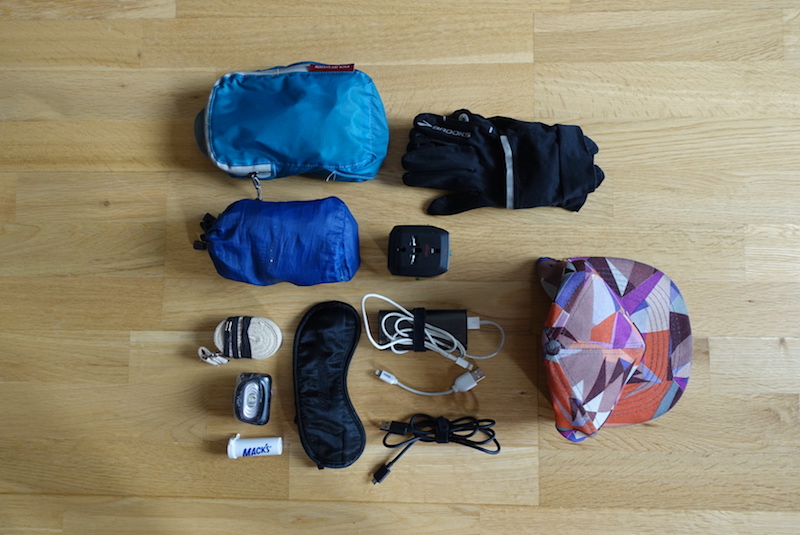 Travel gear for sleeping packed in the top stash pockets